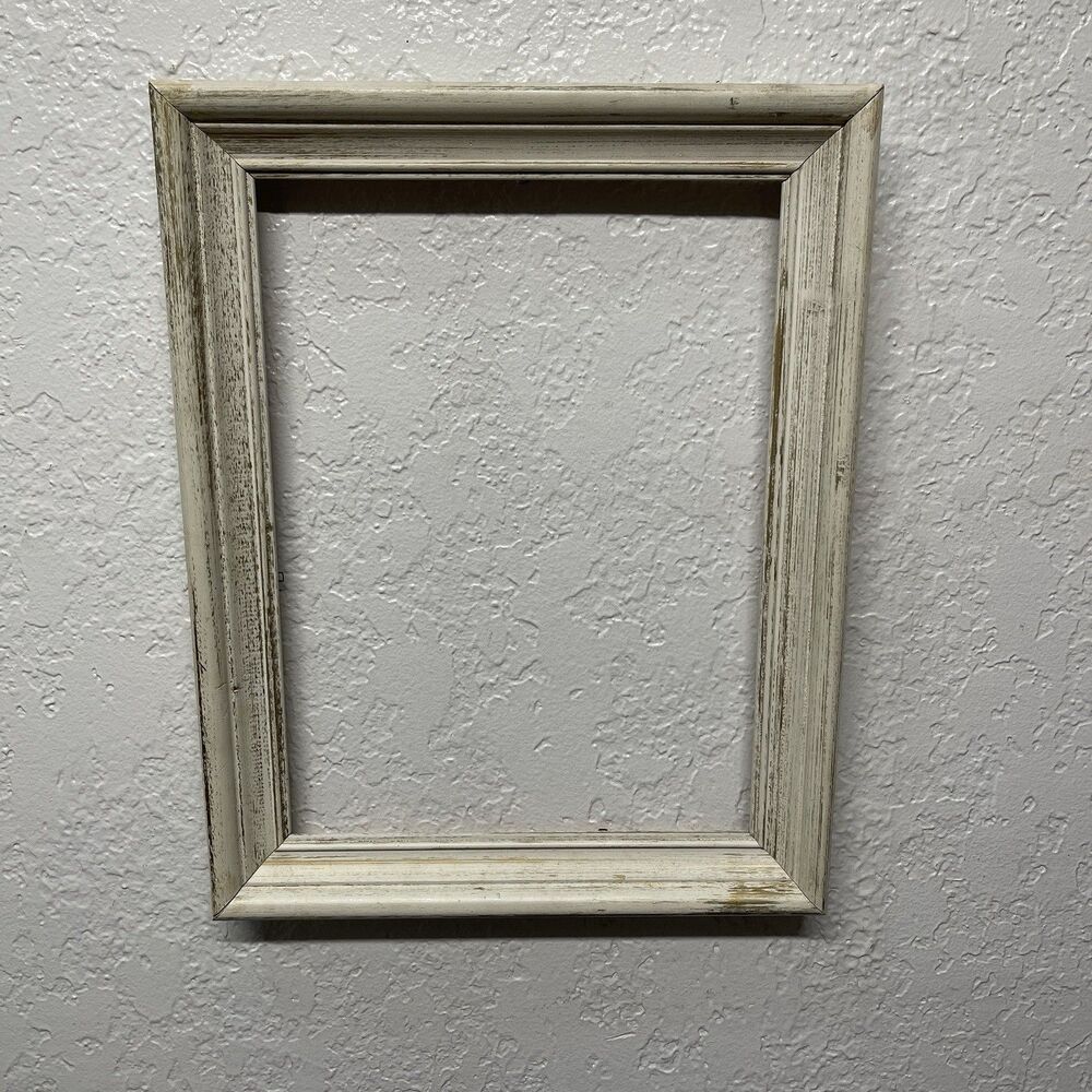 VTG Distressed White Washed Ivory Wood Frame 11x14x1.5” No Glass Or Backing